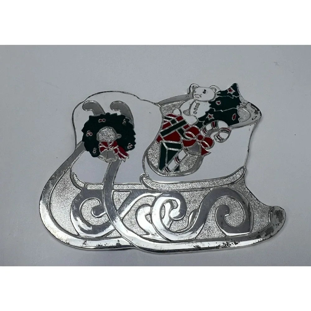 Wm. A. Rogers Vintage Christmas Sleigh Coasters Set of 6 Silverplate Felt Back
